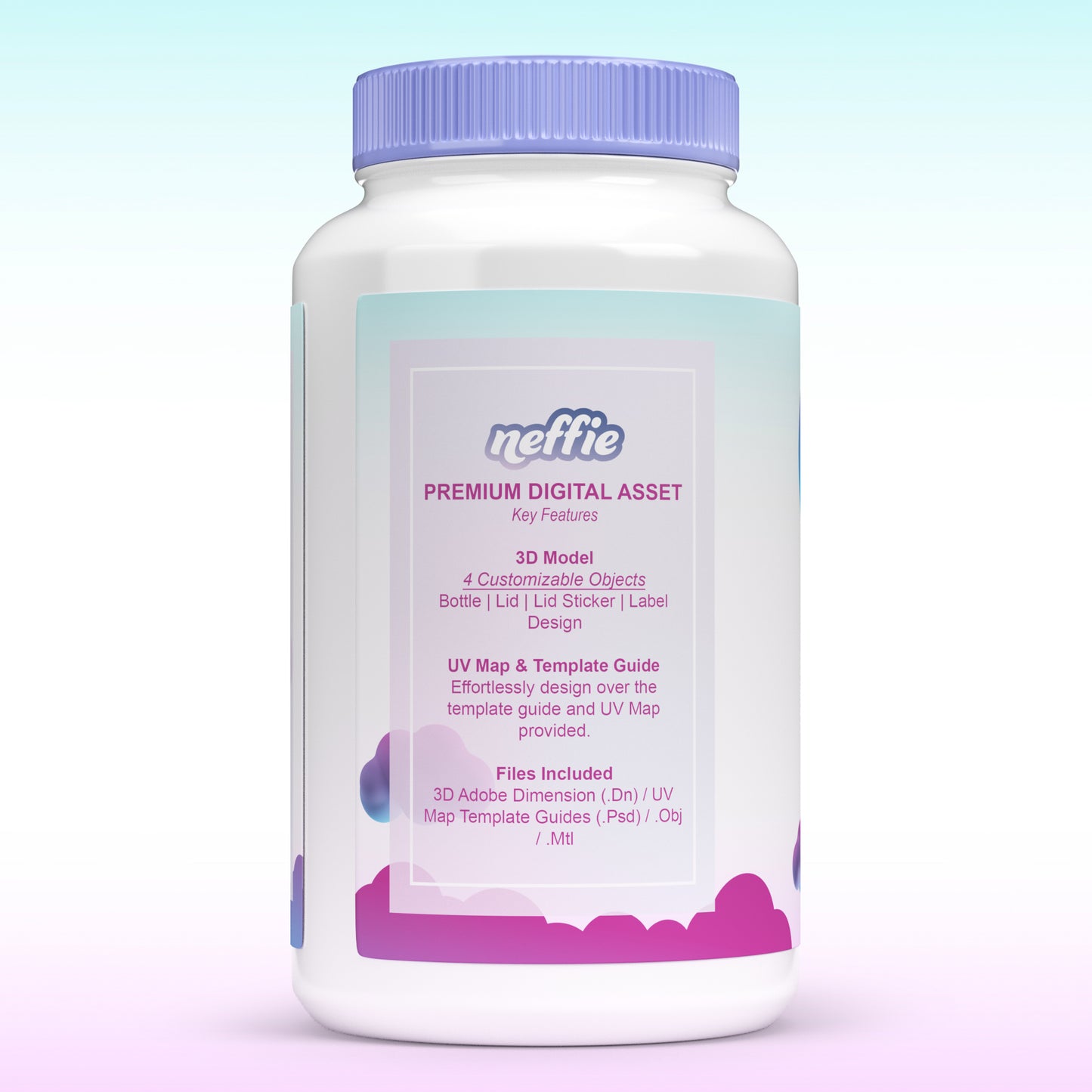 3D Pill Supplement Bottle Template-Mockup